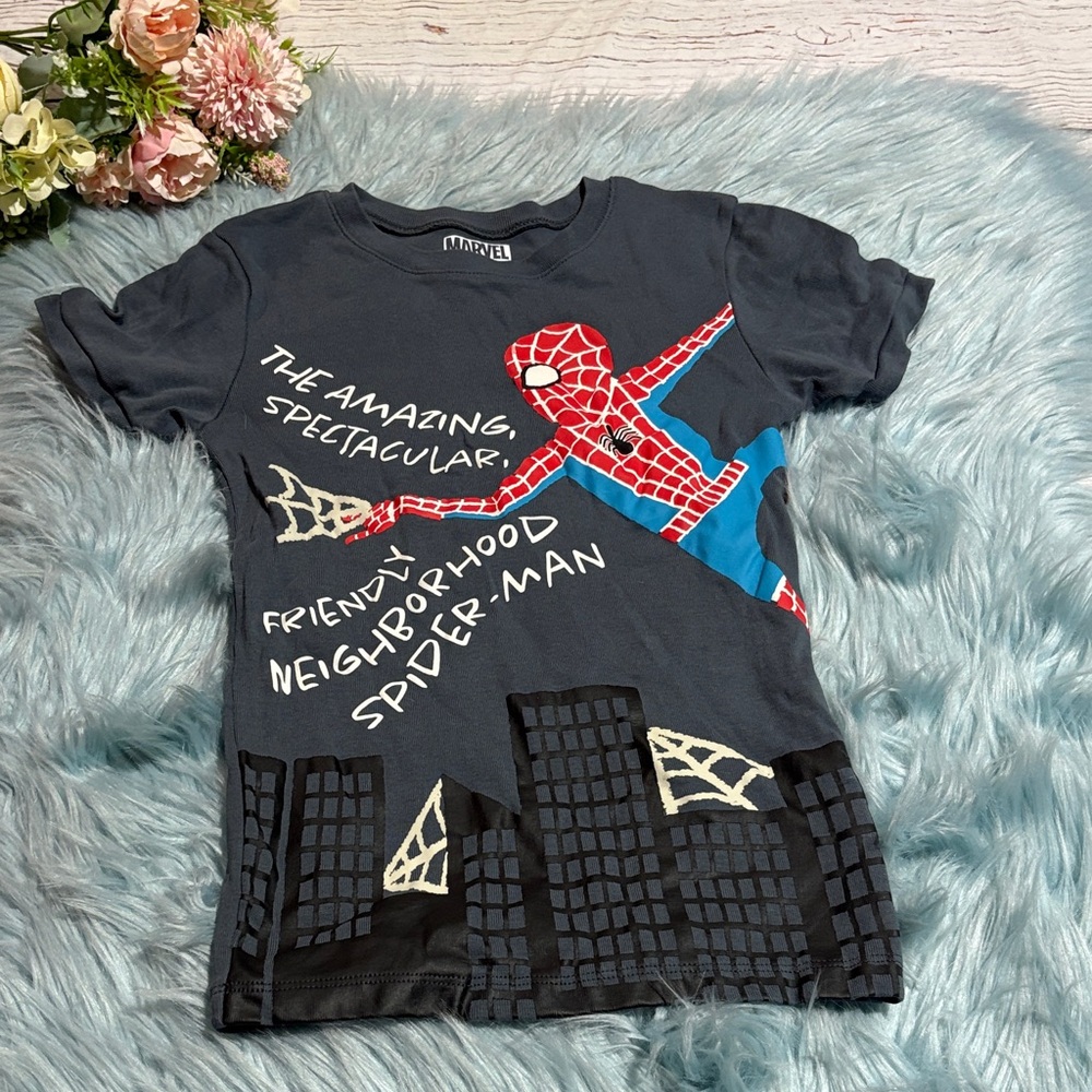 Marvel Spotted Zebra Grey Red Spider-Man Short Sleeve Pajama Top sz L